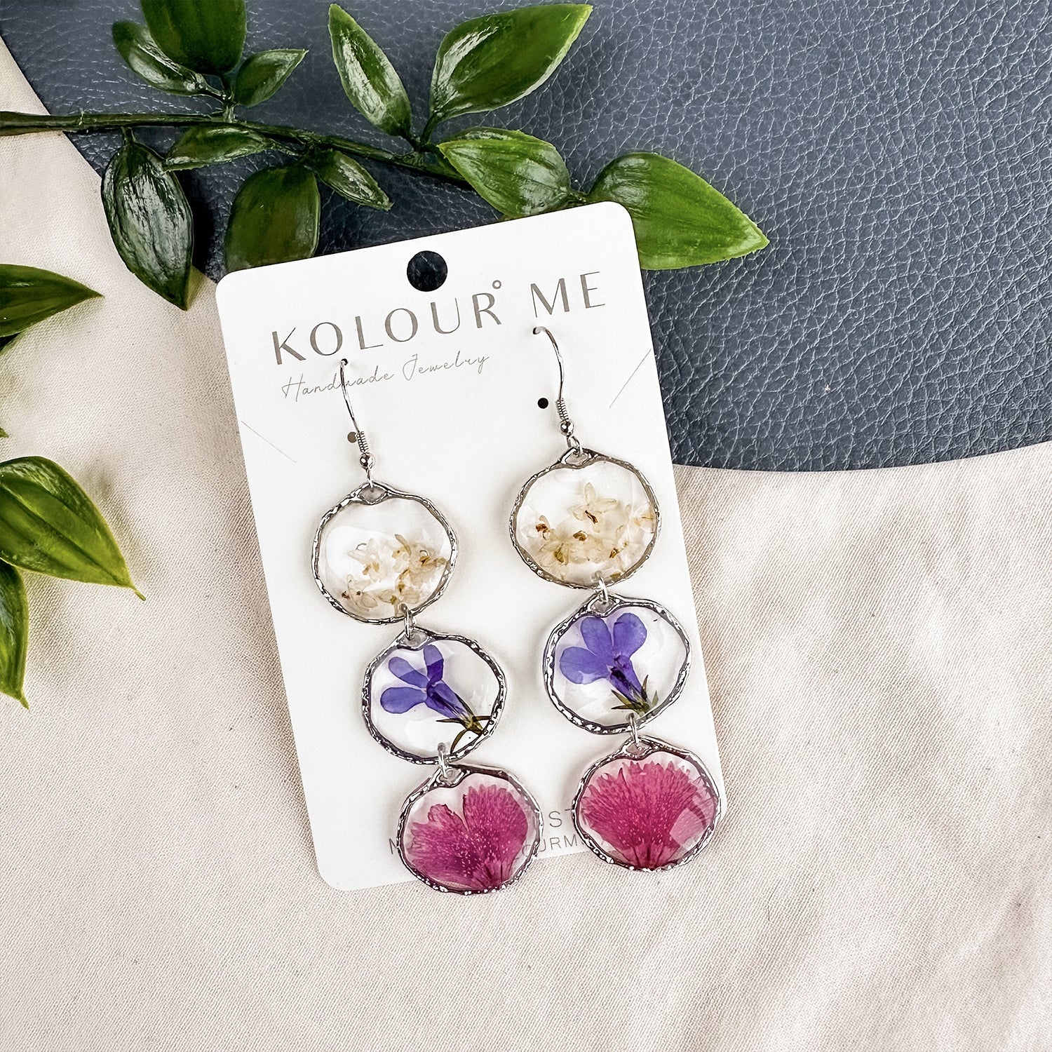 Handmade resin earrings with real flower petals – Kolour Me Australia
